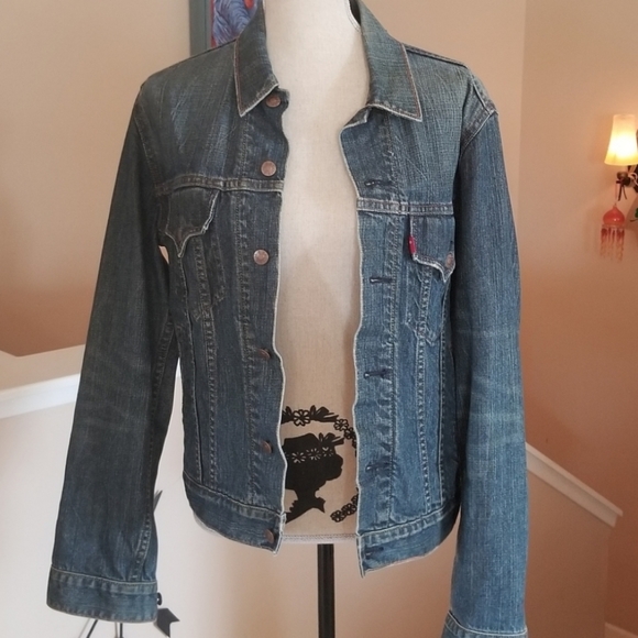 Levi's Jackets & Blazers - Levi's Red Tab Slim Trucker Distressed Jean Jacket